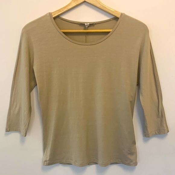 MAXMARA scoop neck 3/4 sleeve jersey knit top fitted scoop neck beige medium - Picture 3 of 10